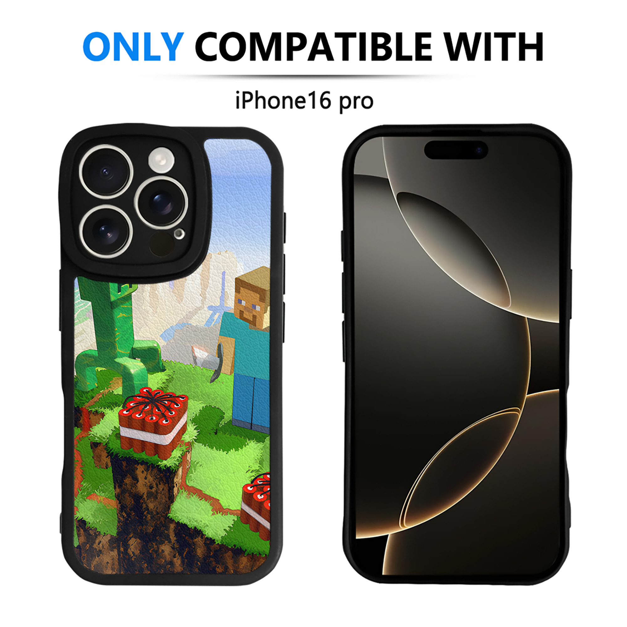 （画像用） マインクラフト ブロックの世界 Minecraft MC Block world 【iPhone 16シリーズ対応】シリコンスマホケース（レザー調） 材質：シリコン